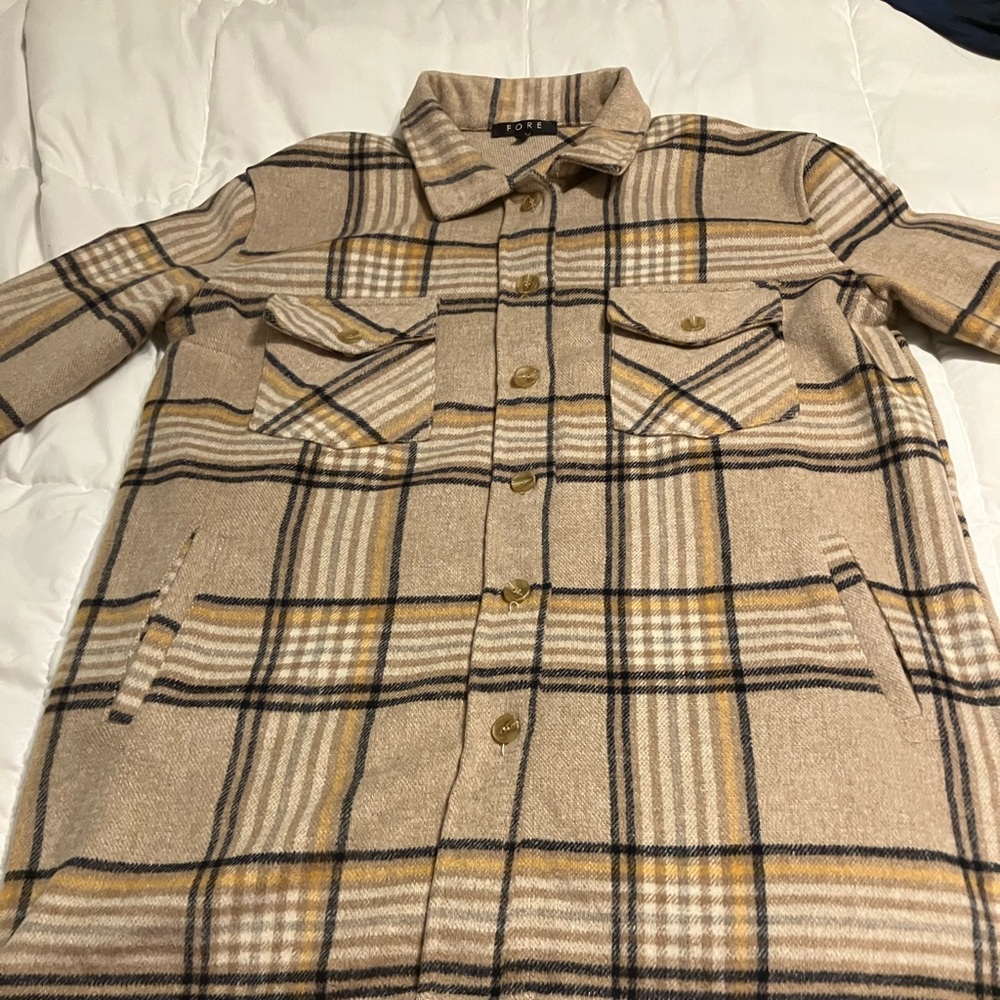 FORE Plaid Fringe Shacket Jacket – Western Boho Overshirt ✨